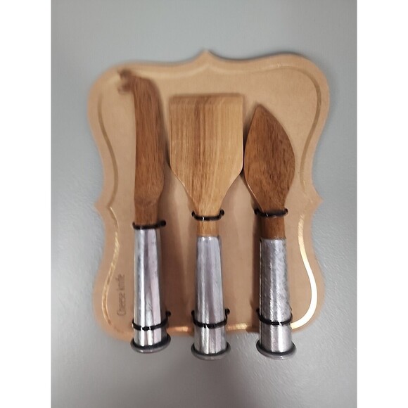 Slotted Spoon SET Cheese Knife Set LOT Wood Galvanized Metal Handle Farmhouse - Picture 5 of 10